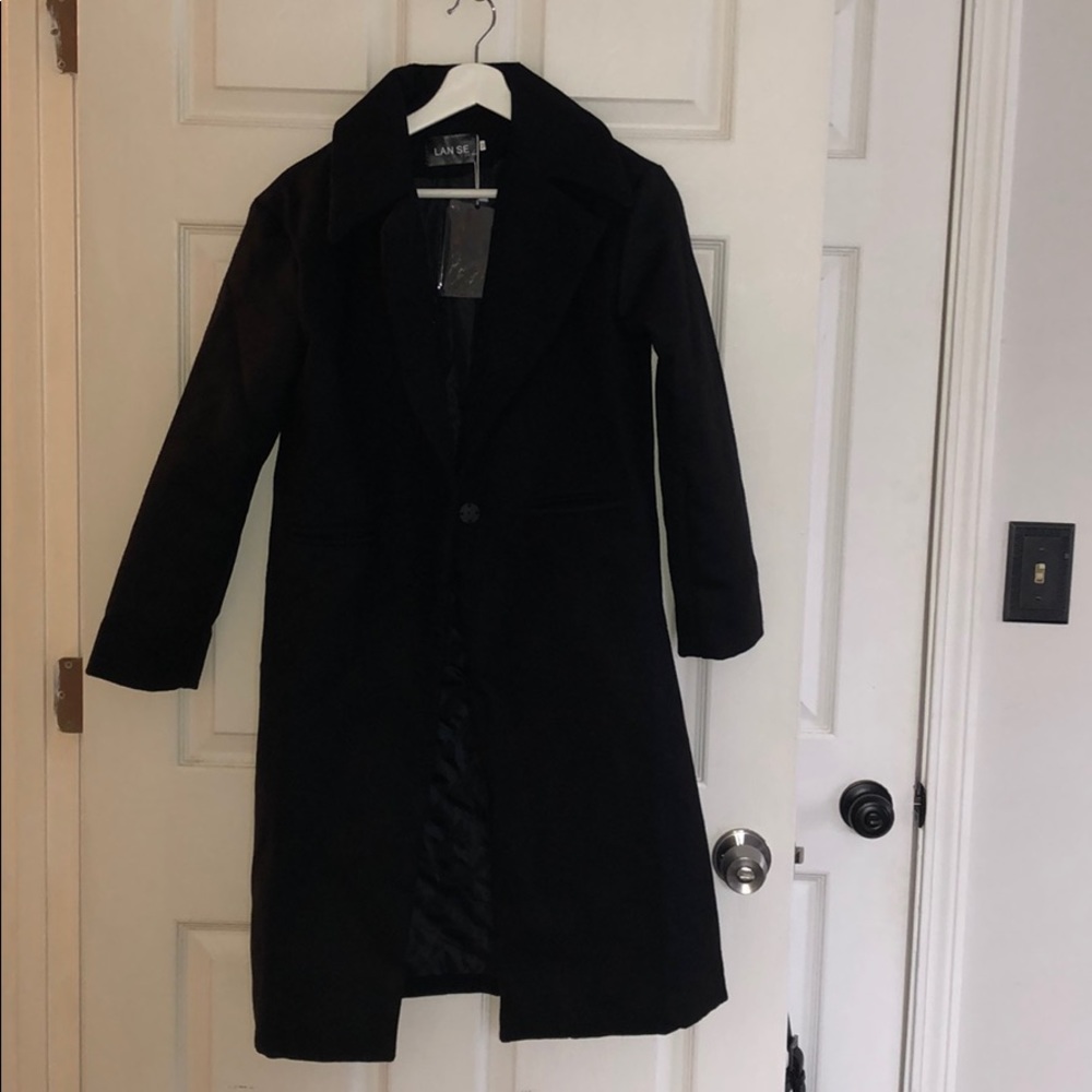 NWT black wool pea coat.